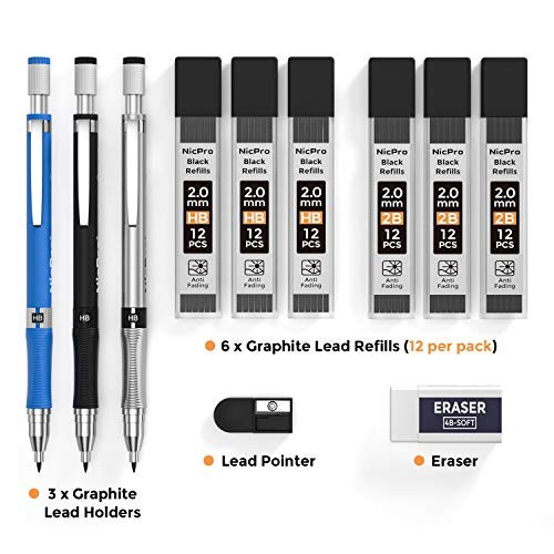 Nicpro 11 Pieces 2Mm Mechanical Pencil Set, 3 PCS Carpenter Drafting Pencil 2.0