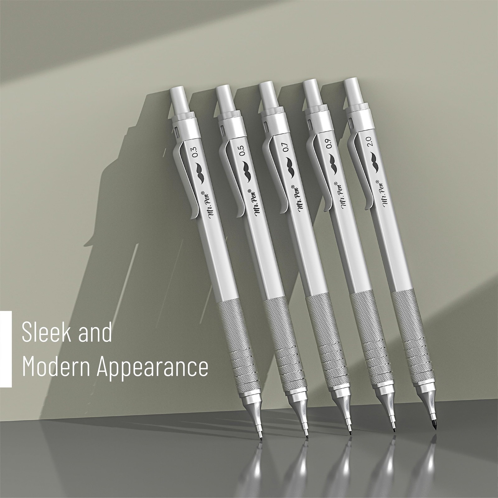Mr. Pen- Metal Mechanical Pencil Set, 5 Sizes, 1 Count (Pack of 1), Black