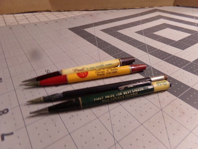 4 Vintage Durolite Advertising Mechanical Pencils. Dur-O-Lite, P &G, Dale Carnig