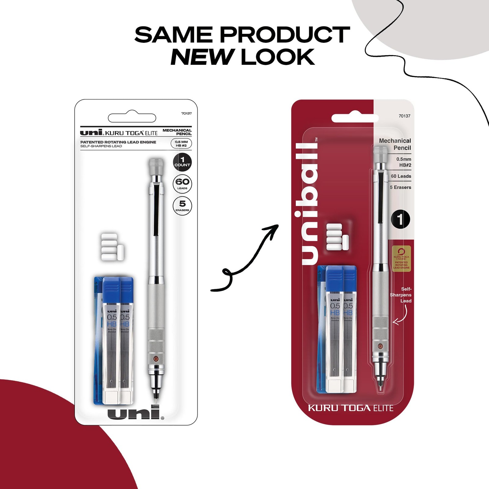 uniball Kuru Toga Elite Mechanical Pencil Starter Kit, 0.5mm, HB #2, Silver