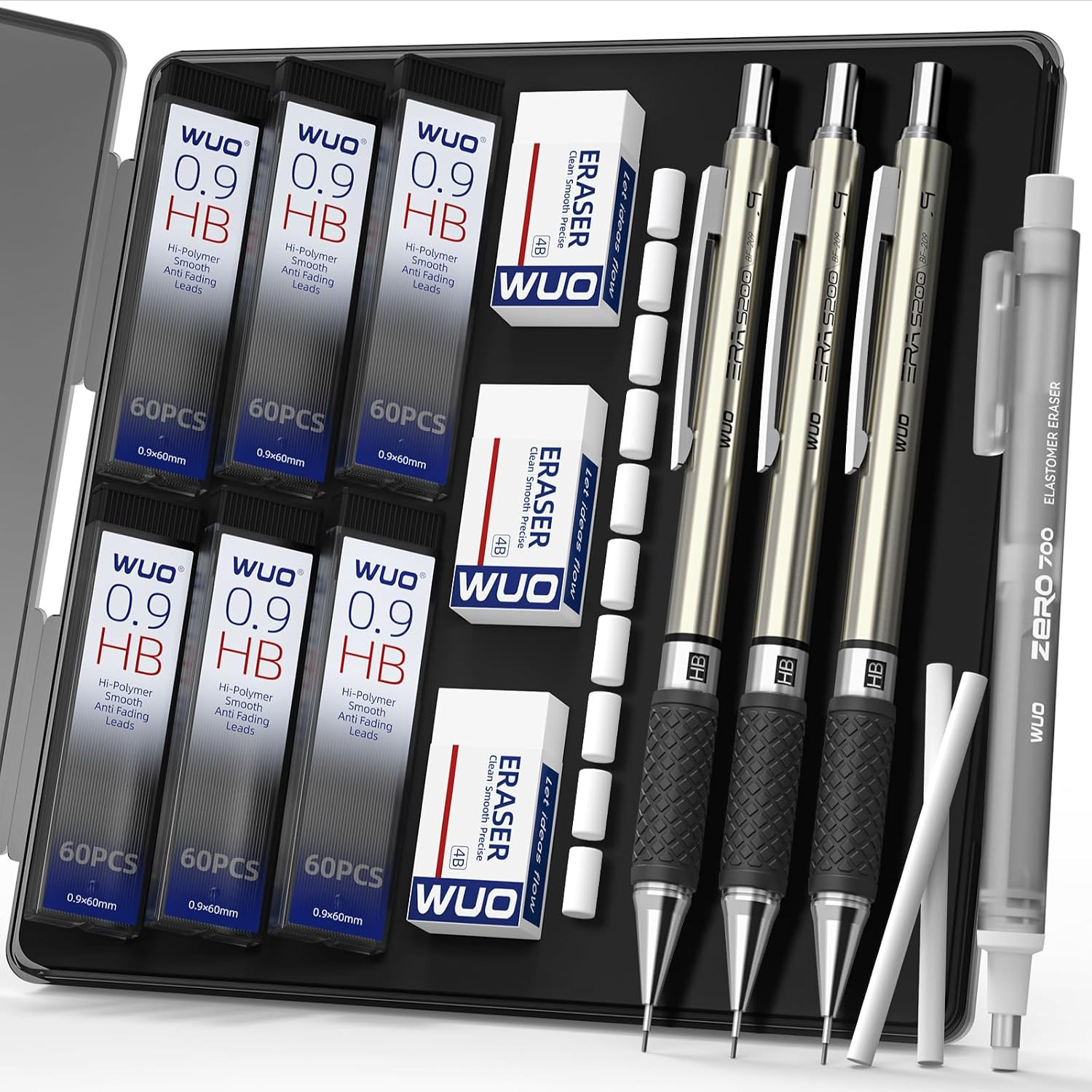 0.9Mm Mechanical Pencil Set, 3PCS Metal Drafting Pencils with 360 HB Lead