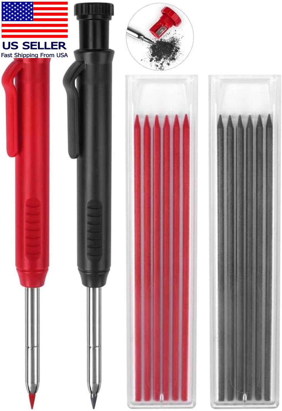 2 Pack Carpenter Pencils Mechanical Pencils with 12 Refills, Construction Pencil