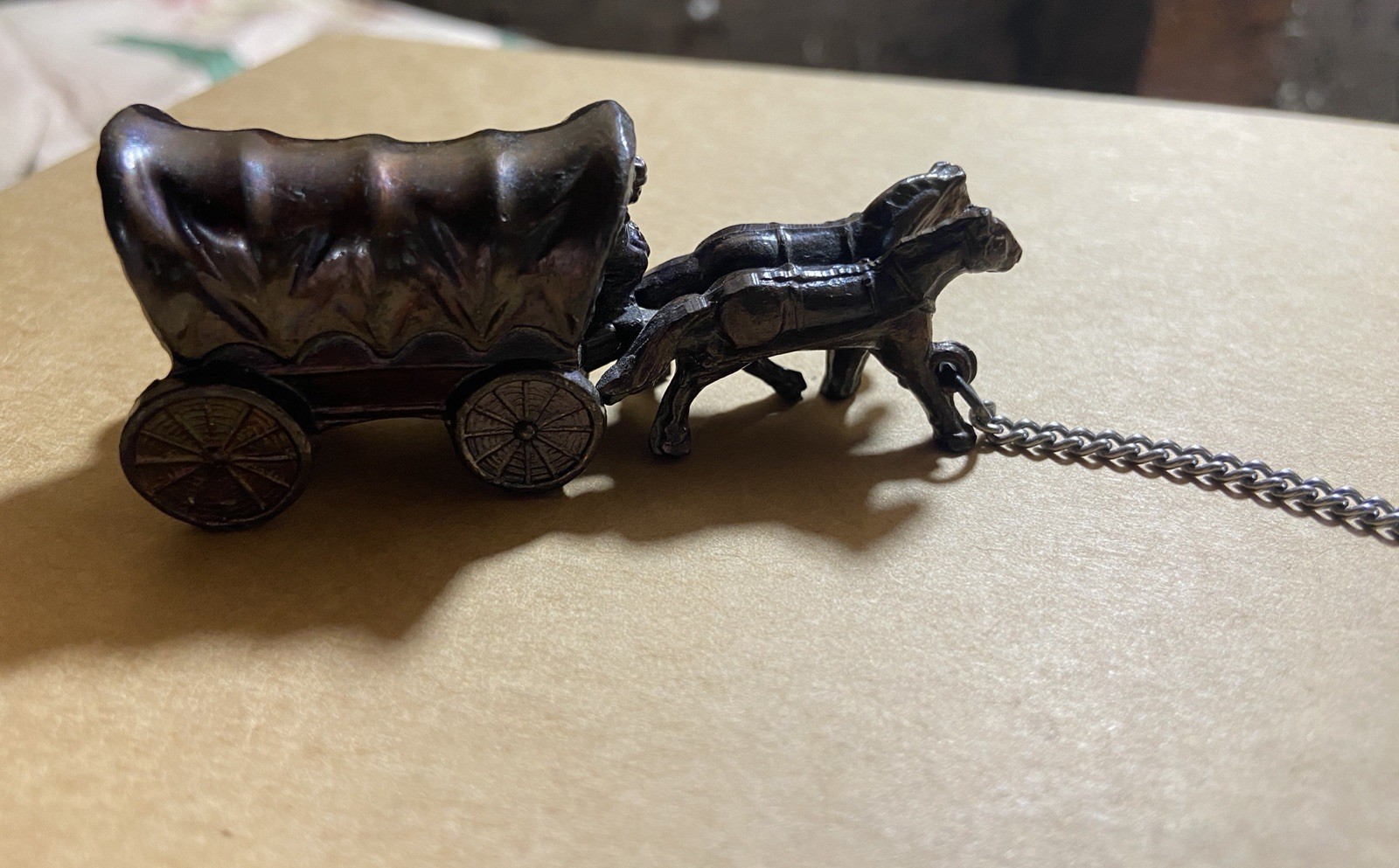 Vintage Cast Iron Horses & Wagon Vintage Twist Mechanical Pencil On Chain