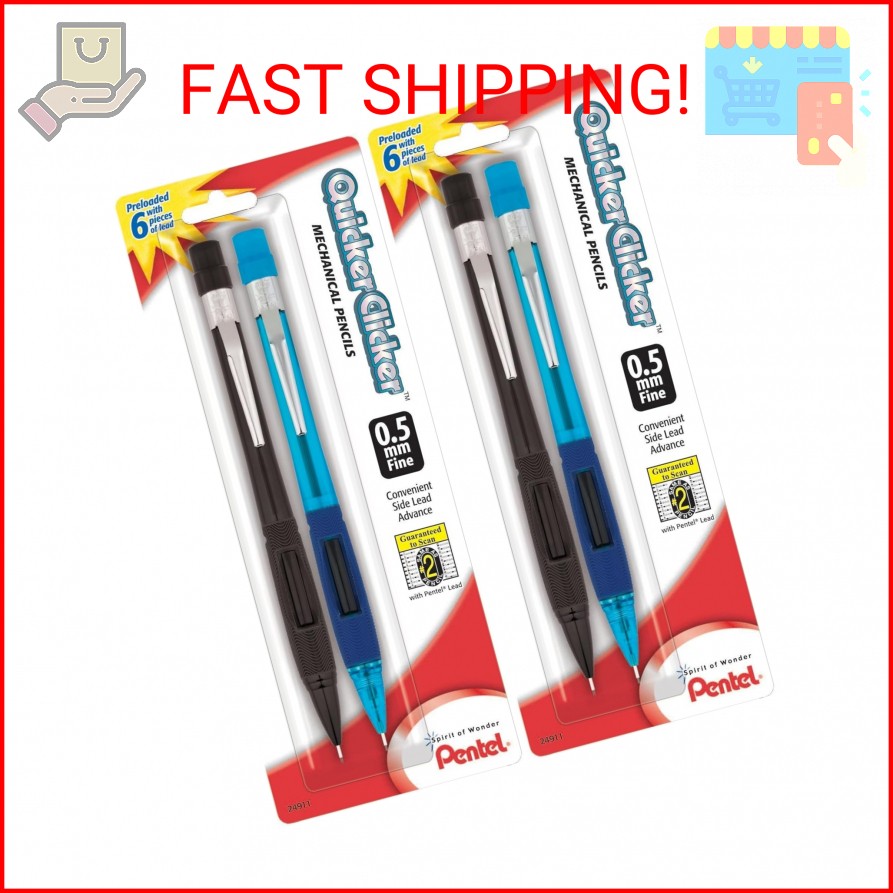 Pentel® Quicker Clicker™ Automatic Pencils, 0.5 mm, Smoke Barrel, Pack of 2 Penc