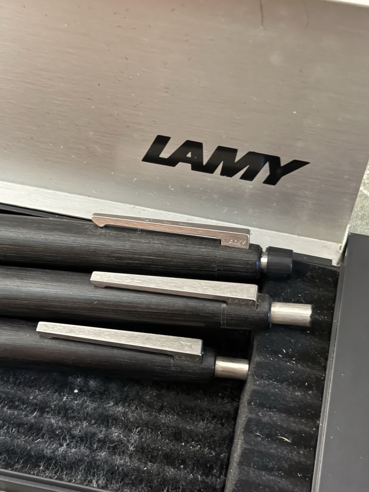 LAMY 3 Piece Writing Set. Ballpoint Pen. Mechanical Pencil. 4 Color Pen. Box.