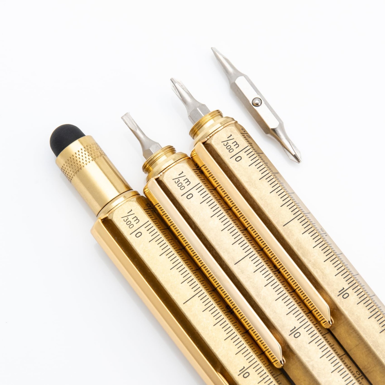 USA 9-in-1 Tool Mechanical Pencil in Brass – Hand-Machined Multifunctional Pe…