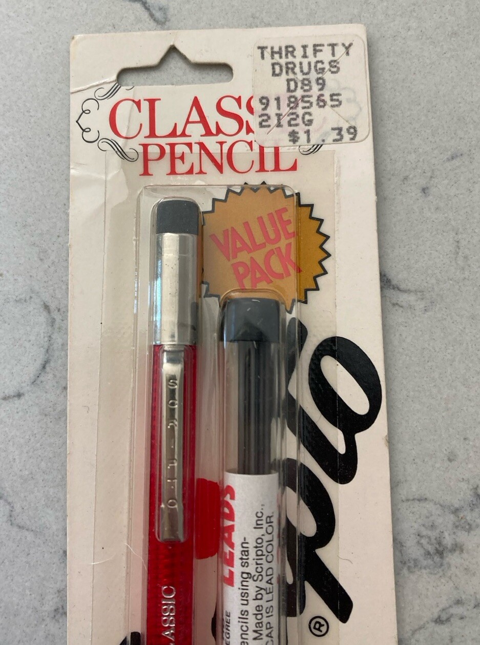 Vtg 1985 Scripto Classic Long Lead Pencil & Lead Pack B319 Red Clear Rare New
