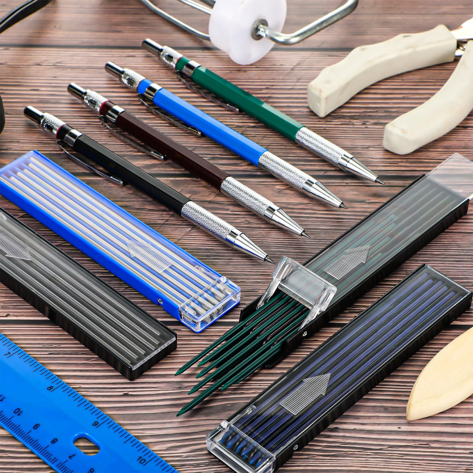 Nezyo 4 Pieces Welder Pencil with 60 Round Black, Blue, Green, Silver