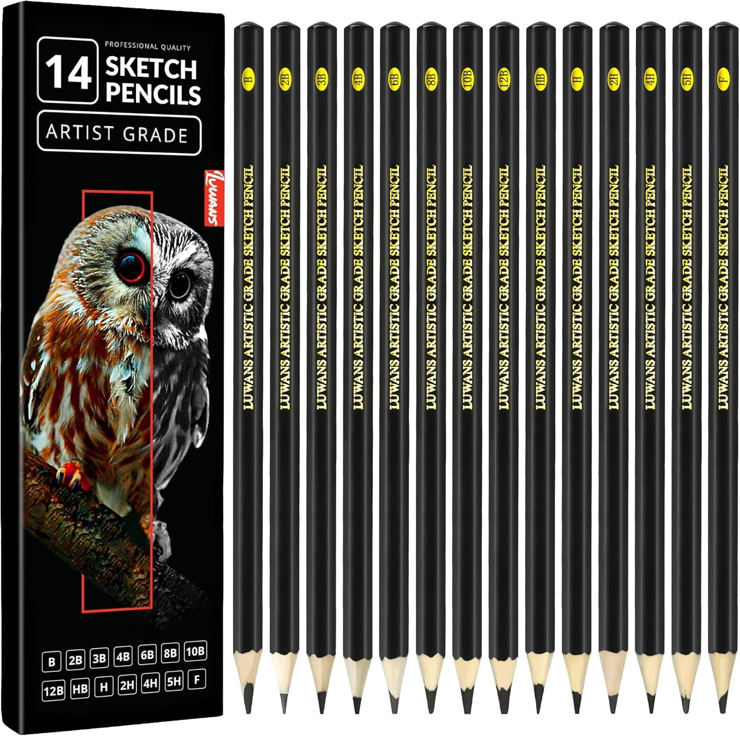 Drawing Pencils Set of 14 (B – 12B) Sketching 14 Count (Pack 1), Black