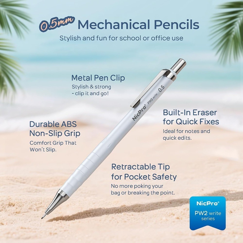 Cute Mechanical Pencil Set, 4PCS 0.5mm Pastel Drafting Pencils with 4 Tube HB