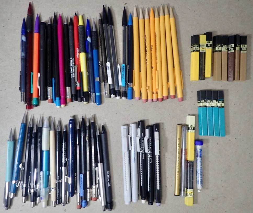 Large Lot Vintage Pencil Lead Holders, Mechanical Pencils & Eraser Pens