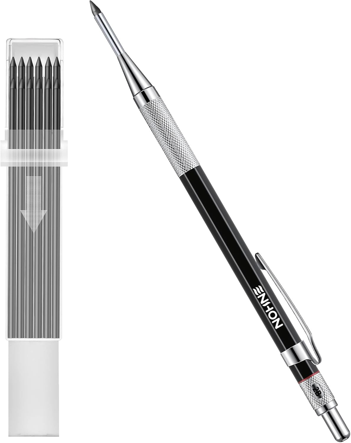 2 Piece Black Mechanical Pencil Set with Built in Sharpener and 12 Refills