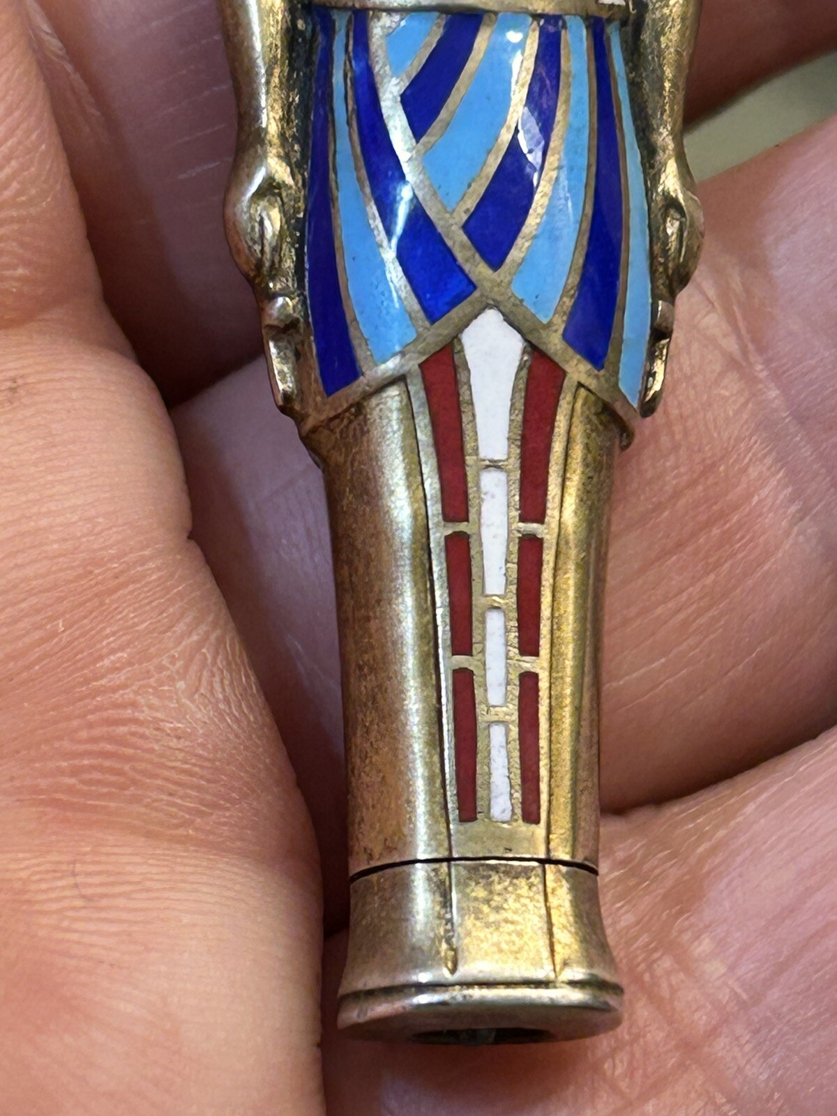 1920s British Egyptian Revival Sterling Enamel Retractable Pencil Brit Hallmarks