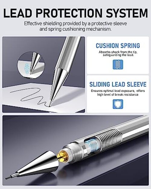 0.5mm Mechanical Pencil Set with Case – 4PCS Metal Mechanical Pencils, 8 0.5MM