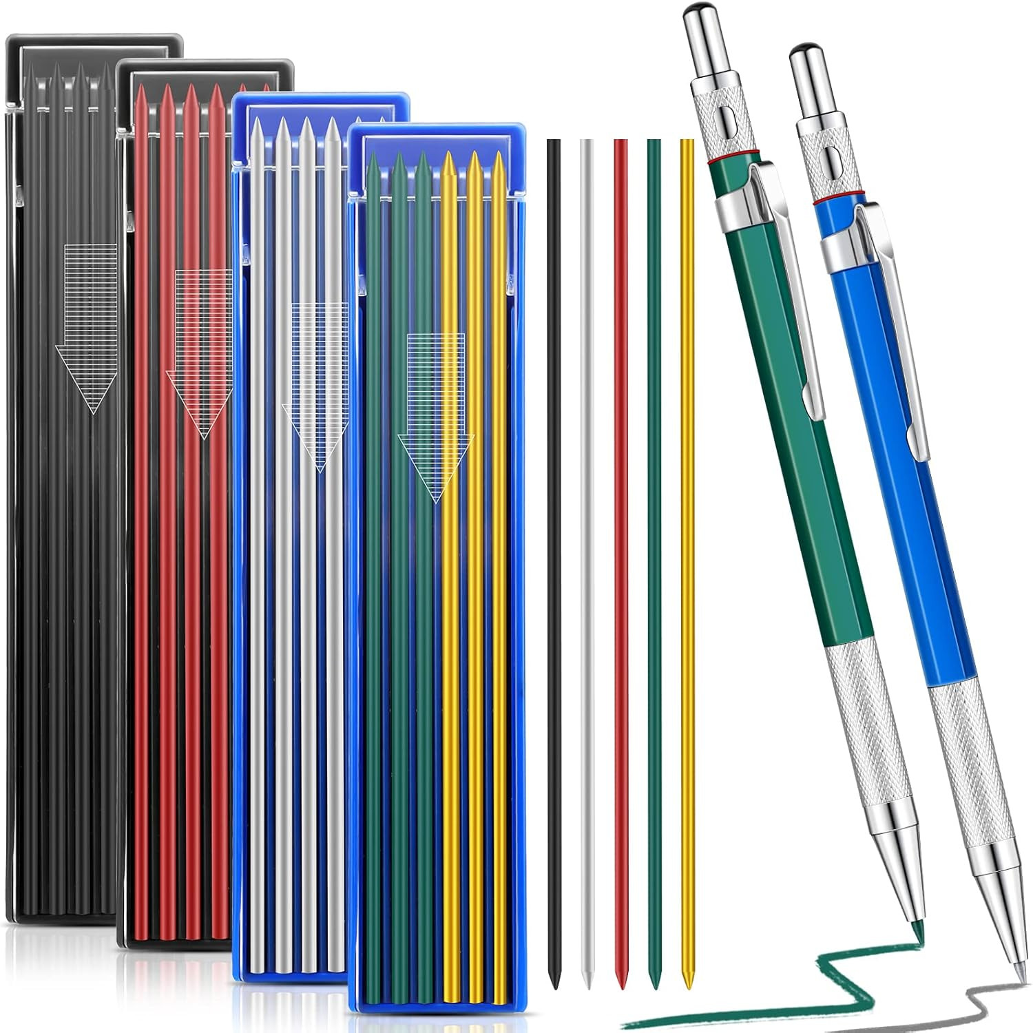 2 Pcs Welders Pencil with 48 PCS round Refills Mechanical Pencils Metal Weldi…