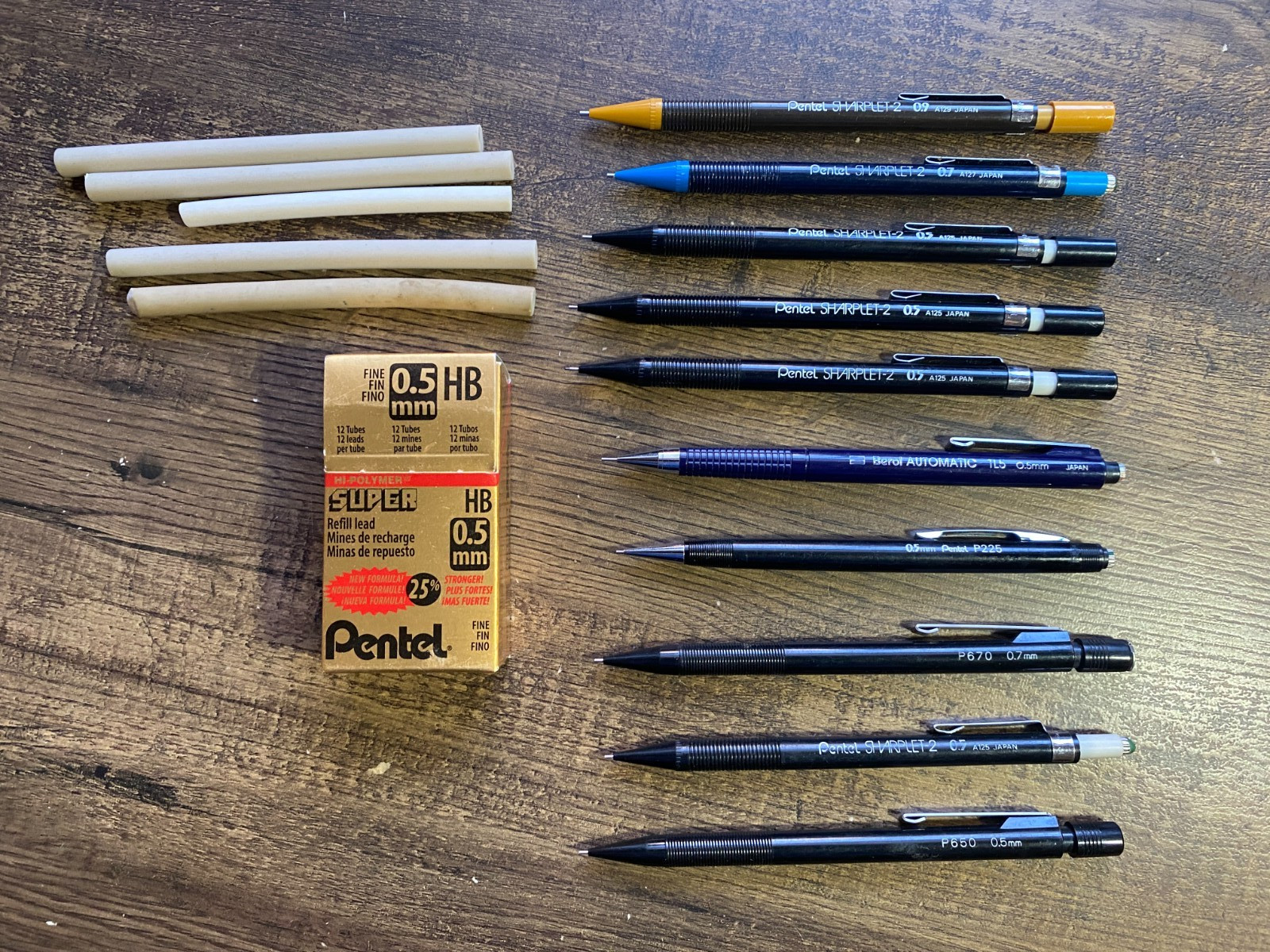 Pentel Mechanical Pencil Lot of 10 P225 P650 P670 Sharplet 2 – Lead & Erasers