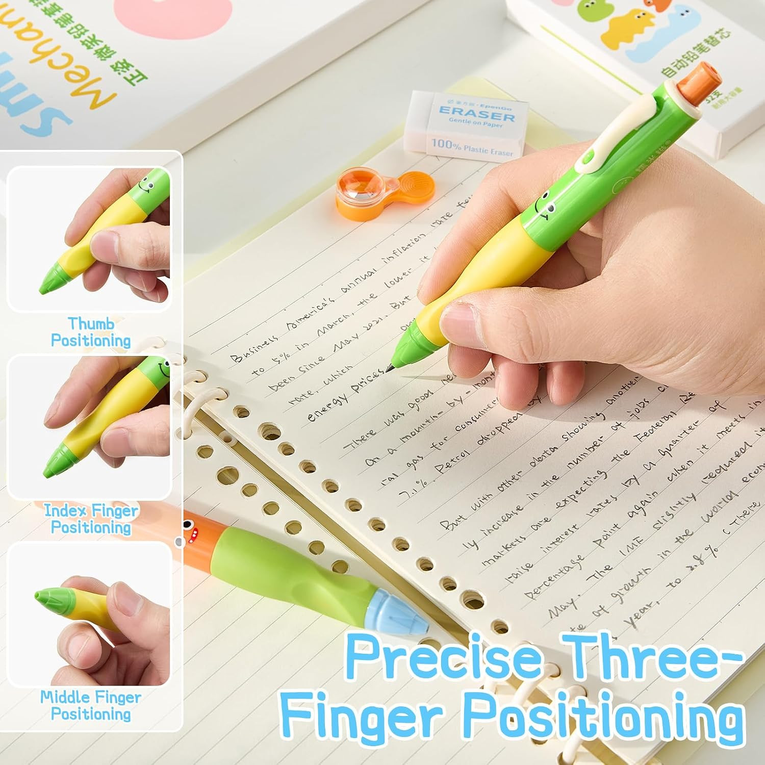 Thick Mechanical Pencil for Kids, Smile Handwriting Pencil with Non-Slip Grip &