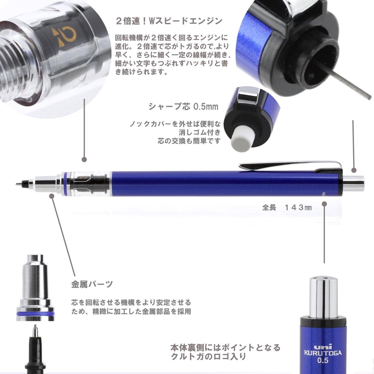 Mitsubishi Mechanical Pencil Kurutoga Advance 0.5 Navy M55591P.9