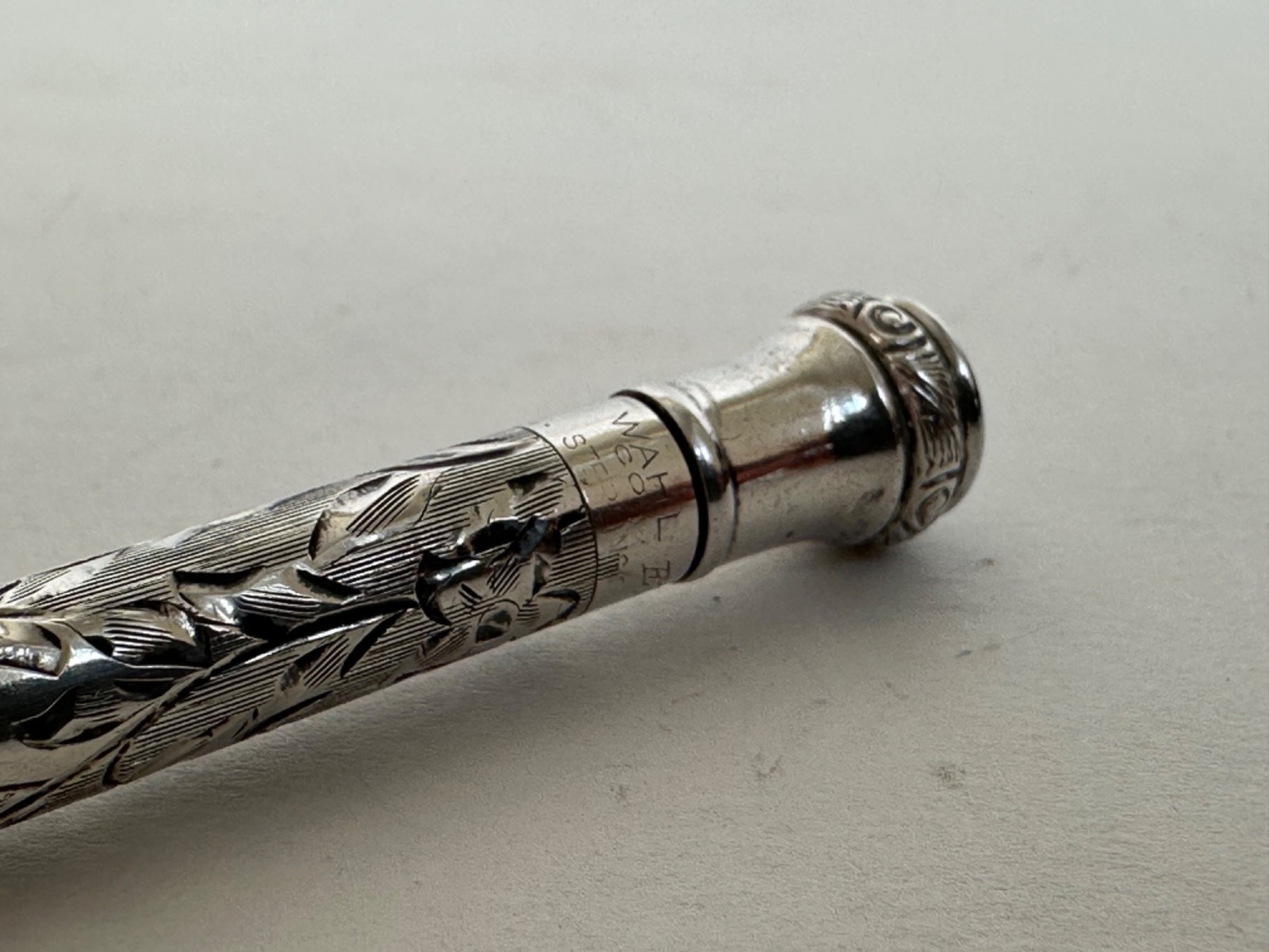 Antique Sterling Silver Whal Ever Sharp Engraved Mecanical Pencil Pendant