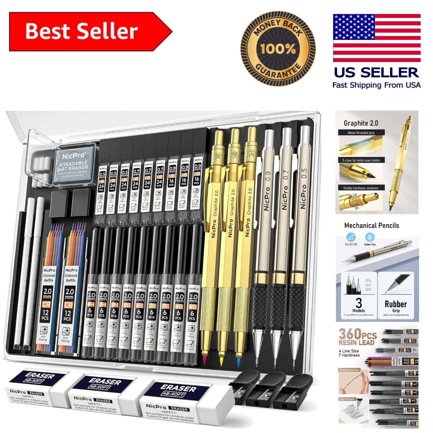 Ergonomic 35PCS Gold Artist Pencils with Various Hardness – Ideal for All