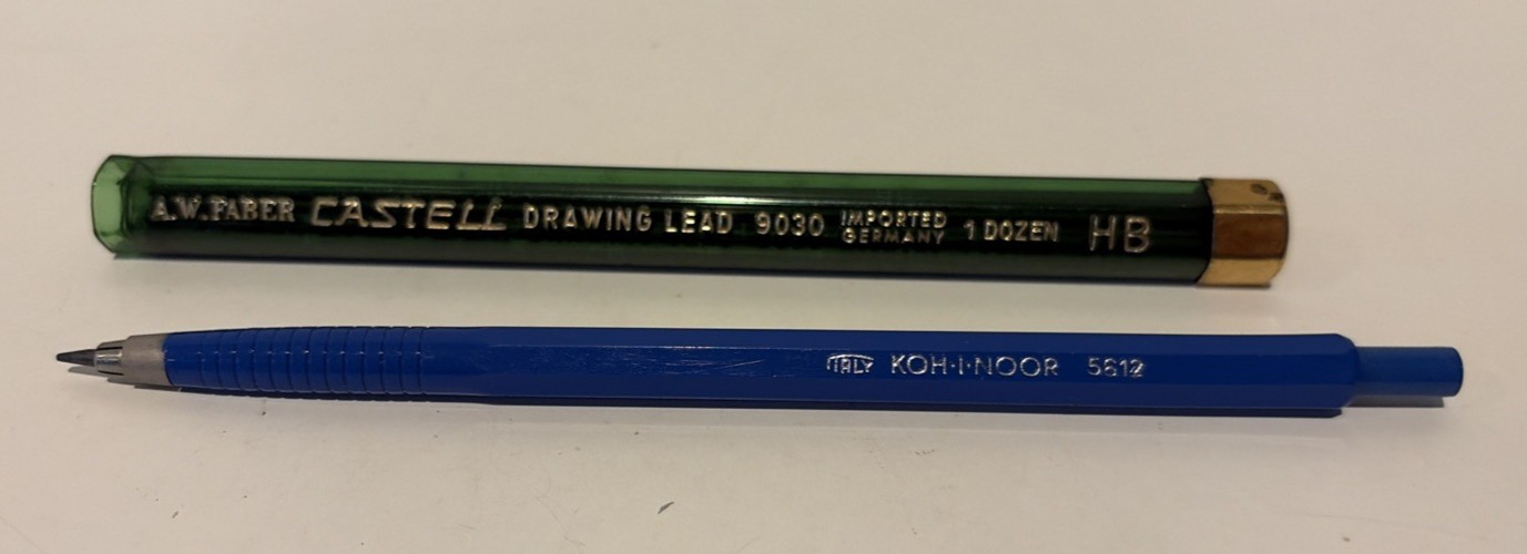 Vtg KOH-I-NOOR 5612 clutch pencil Lead Holder Made in Italy+ Faber Castell Lead