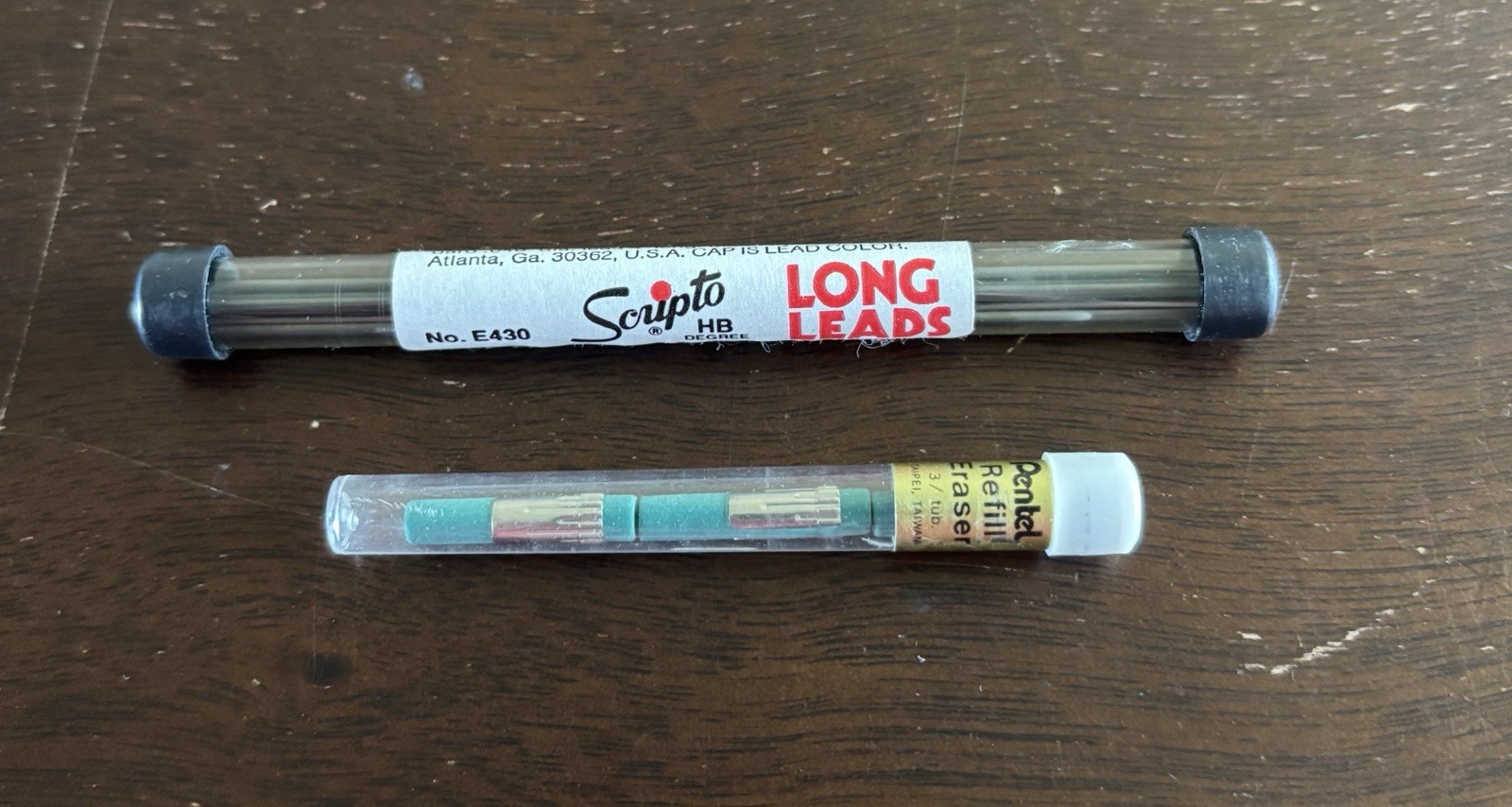 Vintage Office School Supplies Lot Of 2 Scripto Long Lead Pentel Refill Erasers