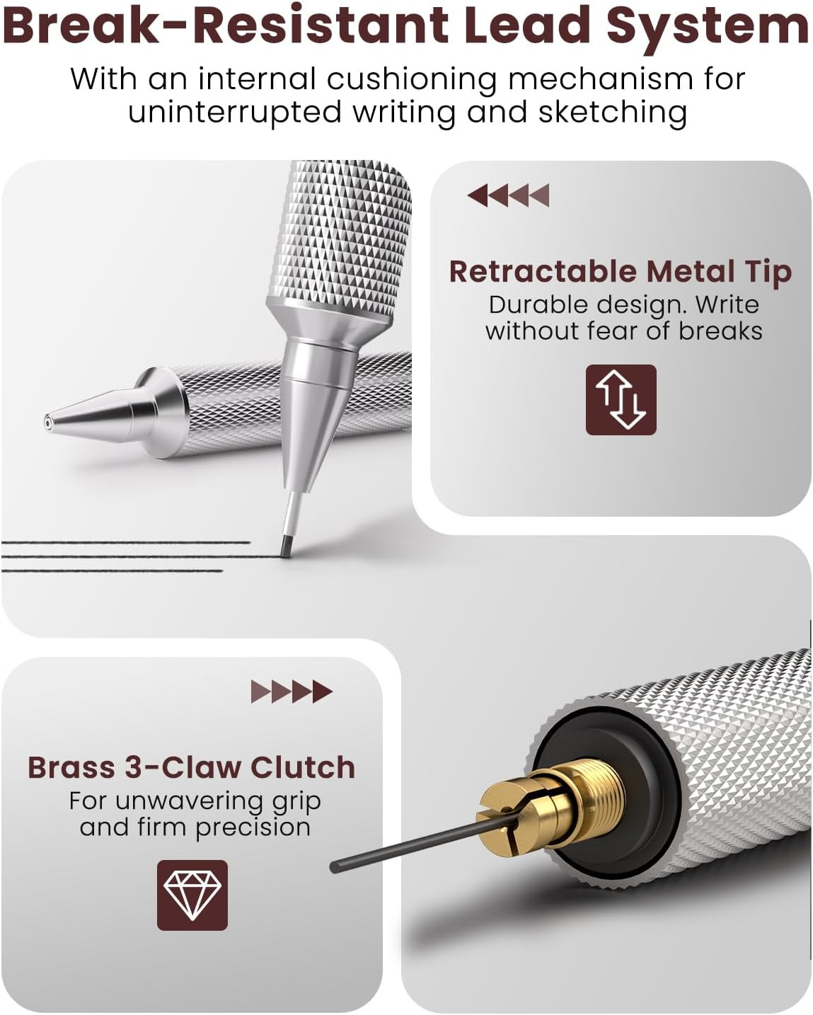 0.9Mm Mechanical Pencil, Metal Art & Drafting Pencil with Eraser and 40 HB Lead