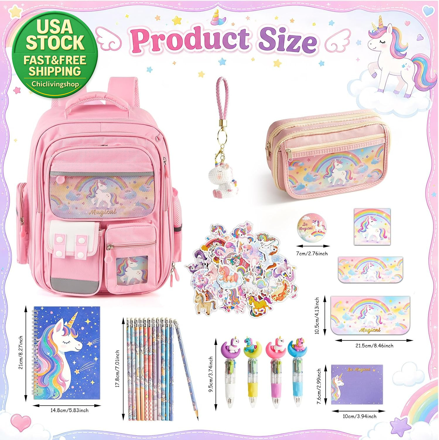 88PCS Unicorn Backpack Stationery Set School Supplies Kids Magical Gift Kit