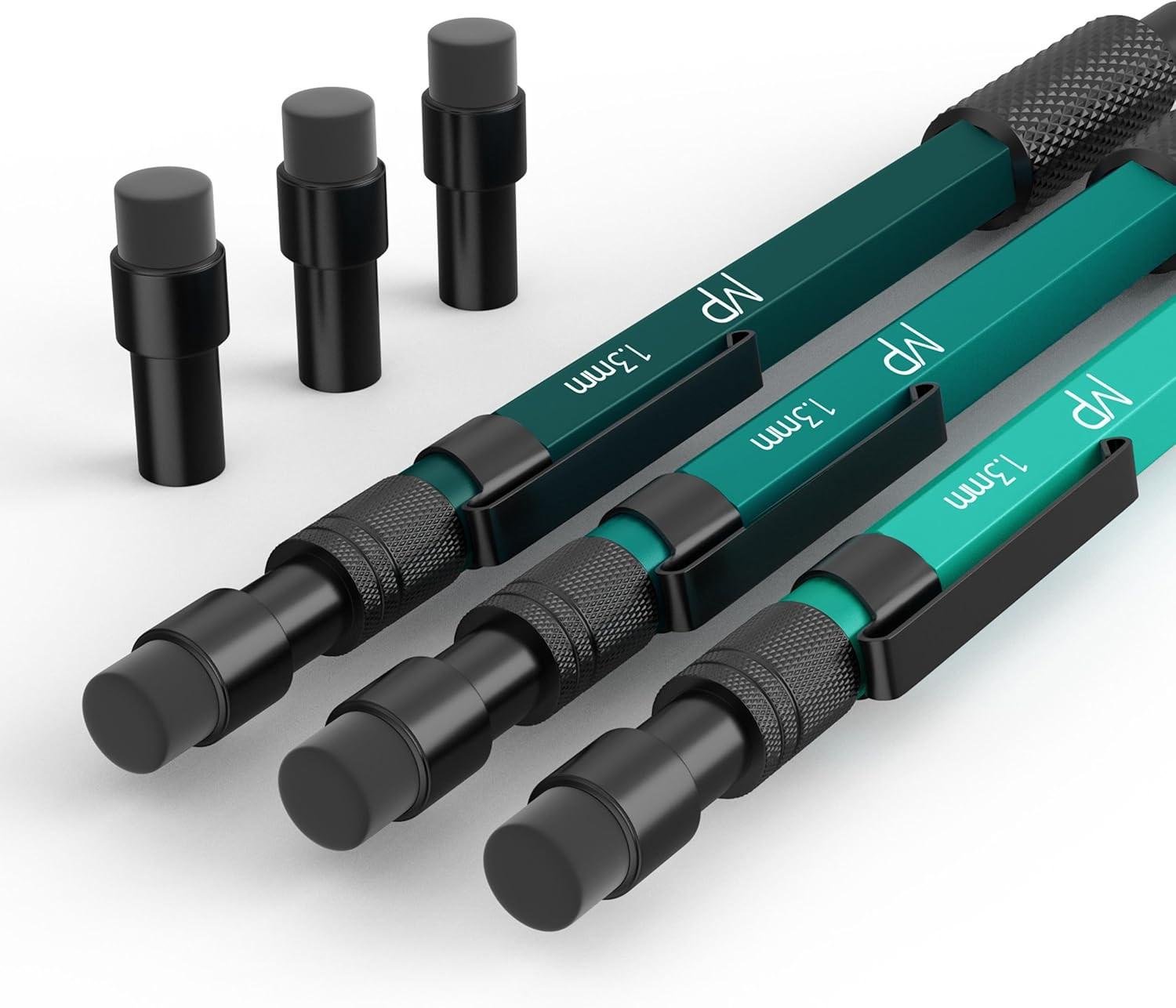 Metal Mechanical Pencils Set, 3 Pack, 1.3 Mm, Black, Ambidextrous, Refillable