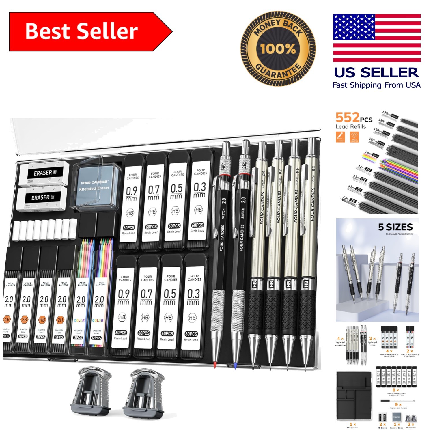 Complete Drawing Kit: 27PCS Mechanical Pencils, Lead Refills & Erasers Included