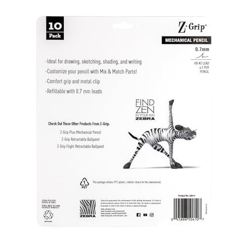 Zebra Pen, Z-Grip Mechanical 1 Count (Pack of 10), Assorted Blue Brights A