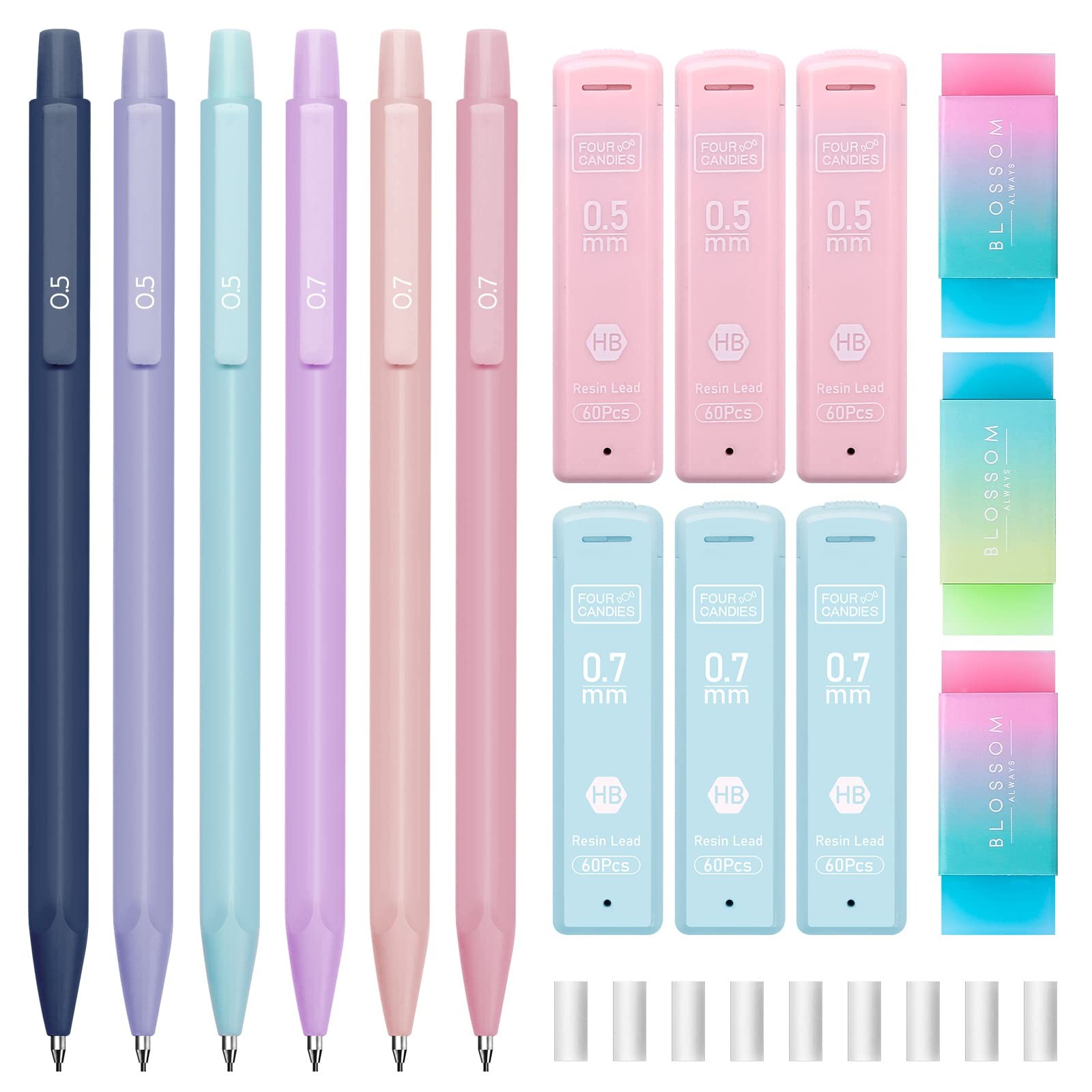Cute Mechanical Pencil Set, 6PCS Pastel Mechanical Pencils 0.5 & 0.7mm with 3…