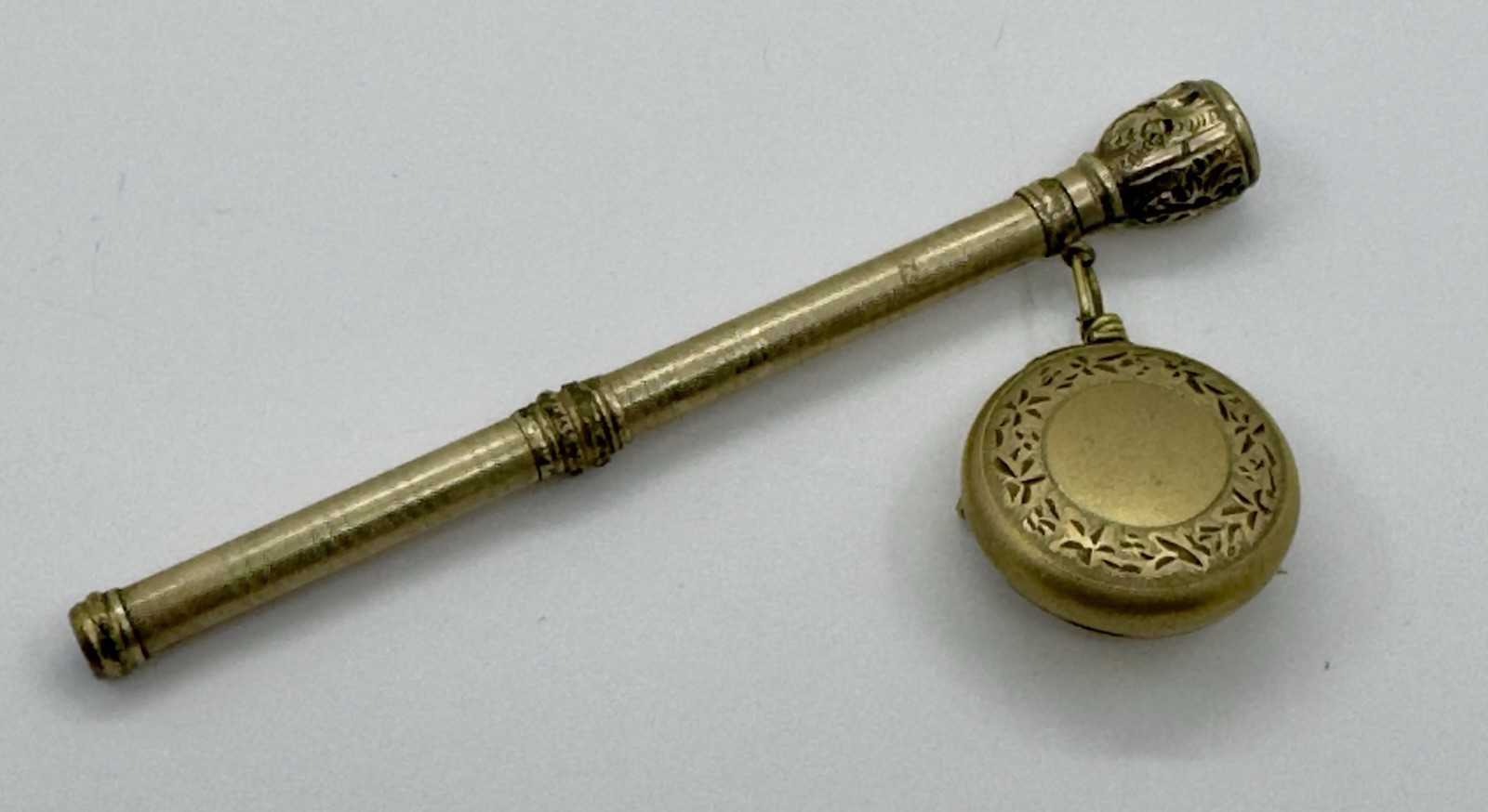Victorian Telescoping Mechanical Pencil, Floral Repoussé, Retractable Chain