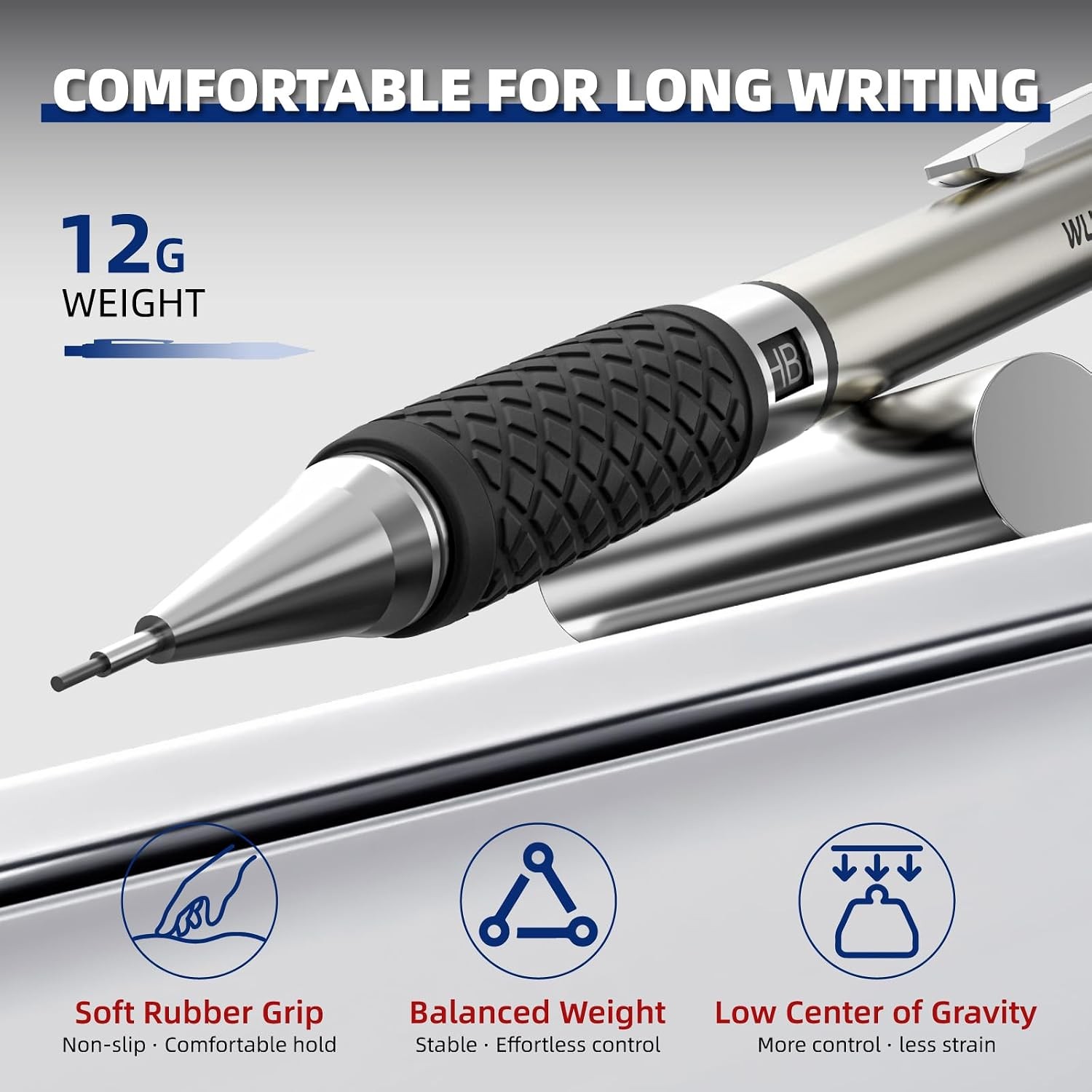 0.7mm Mechanical Pencil Set in Storage Case, 6PCS Metal Drafting Pencils with