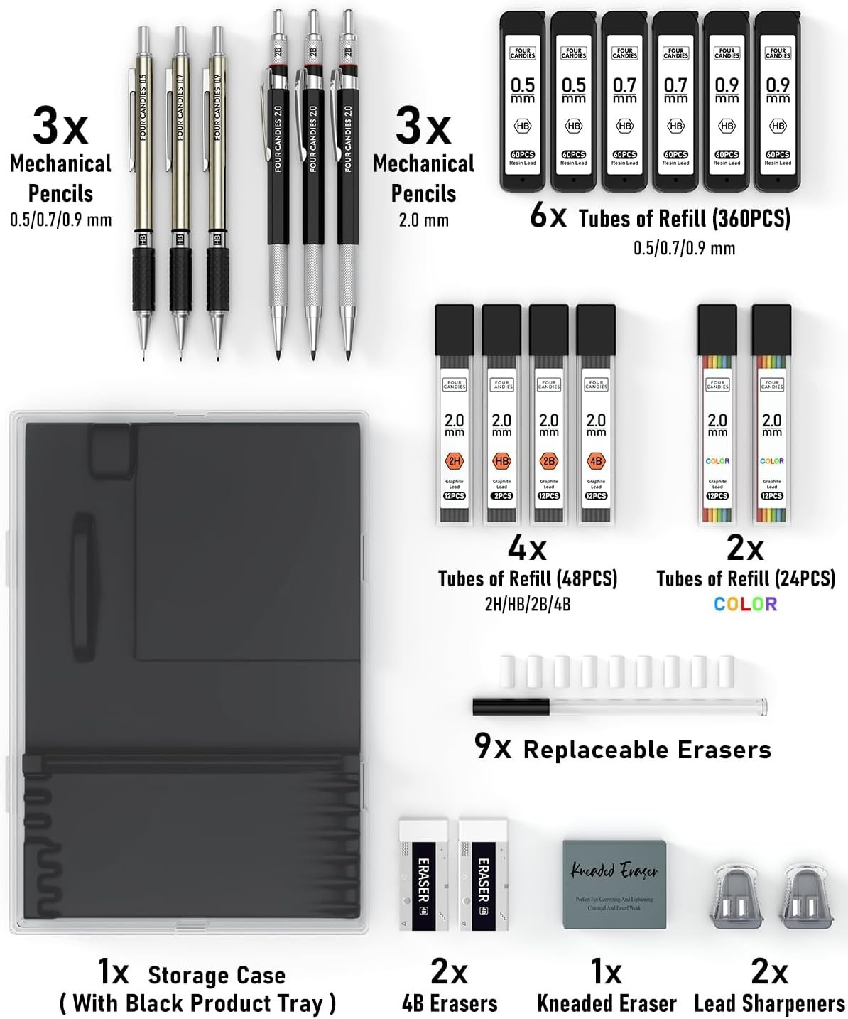All-in-One Drawing Kit: Mechanical Pencils & 432 Refills for Creative Masters