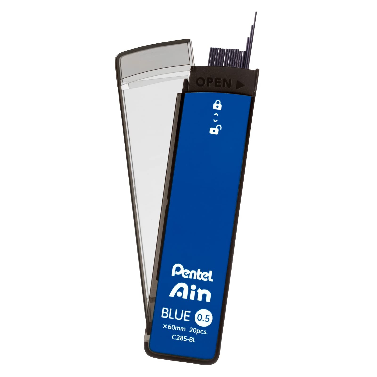 Pentel Ain Mechanical Lead, 0.02 inches (0.5 1 Count (Pack of 10), blue, blue