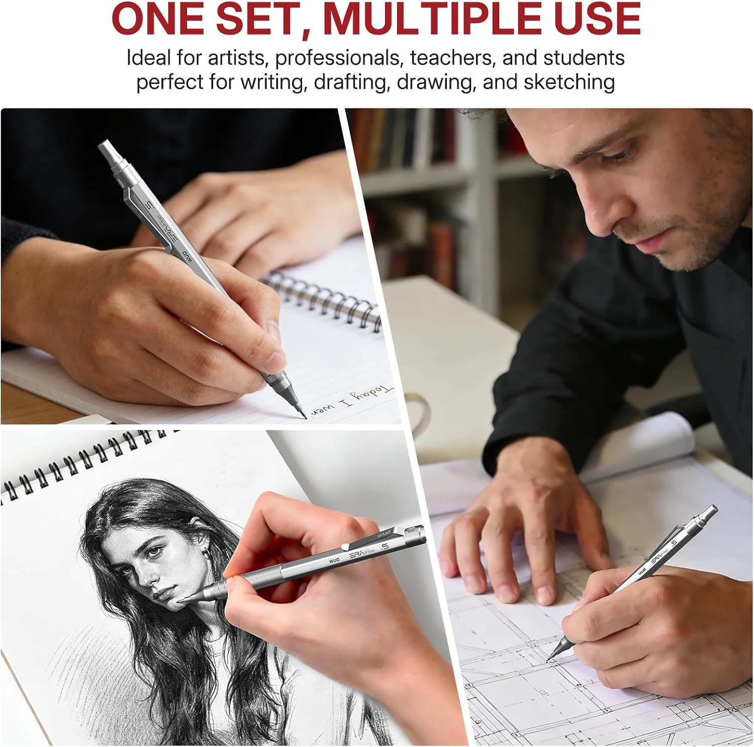 Mechanical Pencils Set, 4-Pack 0.5Mm & 0.7Mm Metal Drafting Pencils with 480 HB