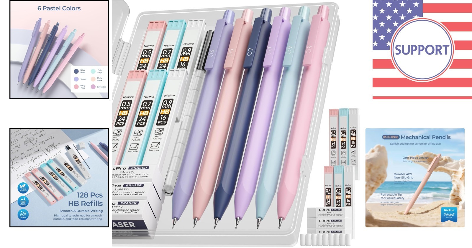Ergonomic 6PCS Pastel Mechanical Pencils with Storage Case – Ideal for Drafting