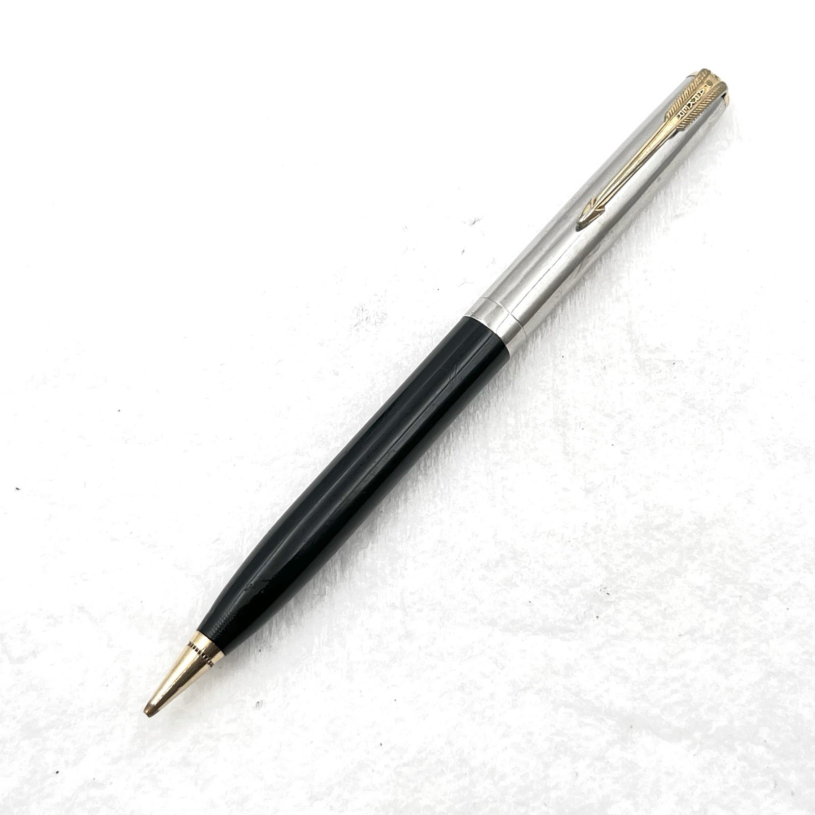 VTG Parker Stainless Steel & Black w/ Gold Trim Twist Mechanical Pencil 5-1/8″