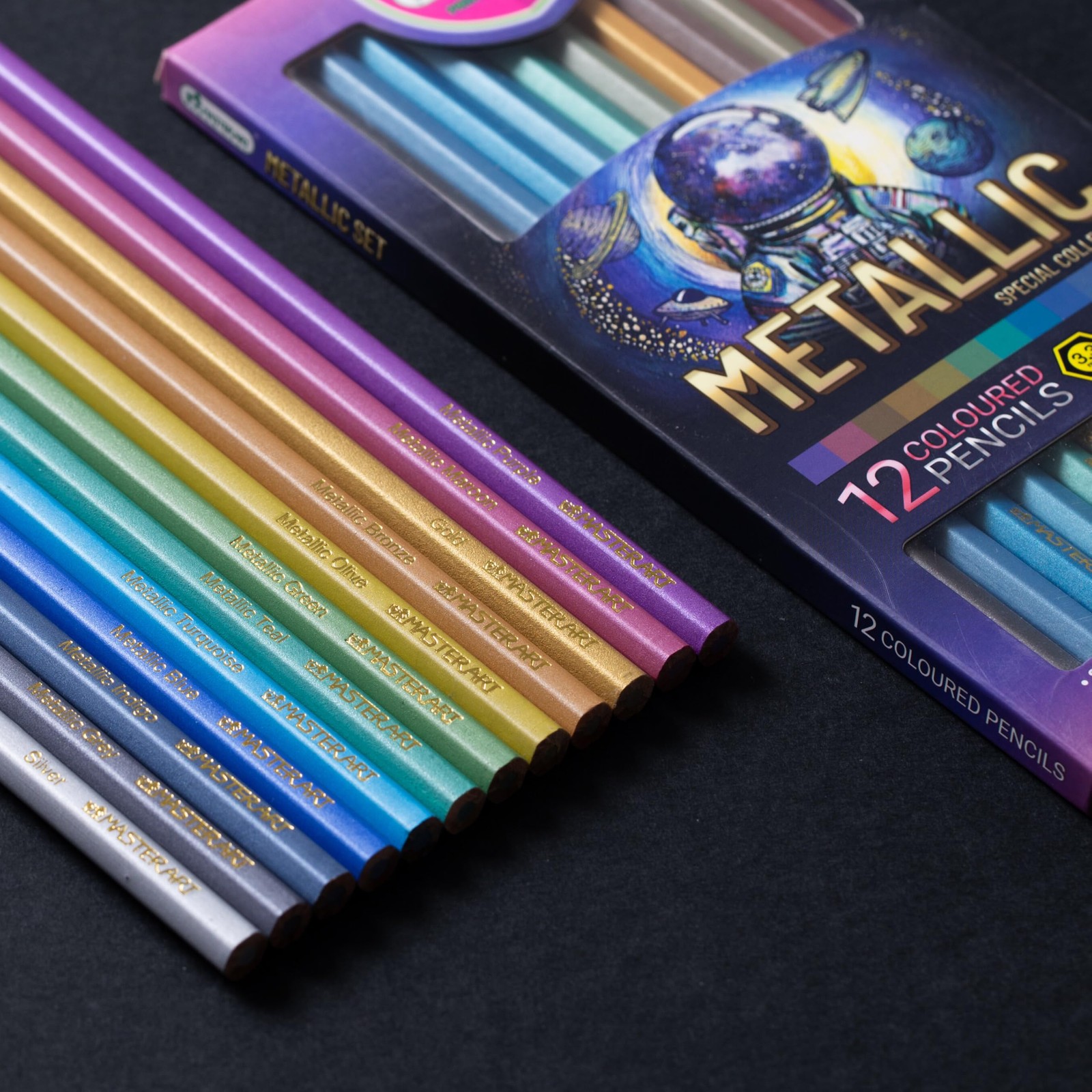 MASTERART Metallic Colored Pencils 12 Colors 1 Count (Pack of 12), Multicolor