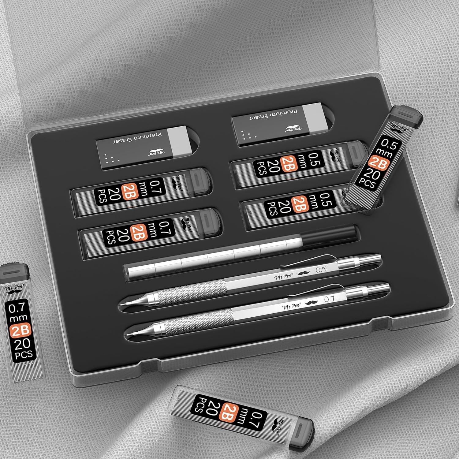 Mr. Pen- Metal Mechanical Pencil Set, 2 Sizes, 0.5 1 Count (Pack of 1), Black