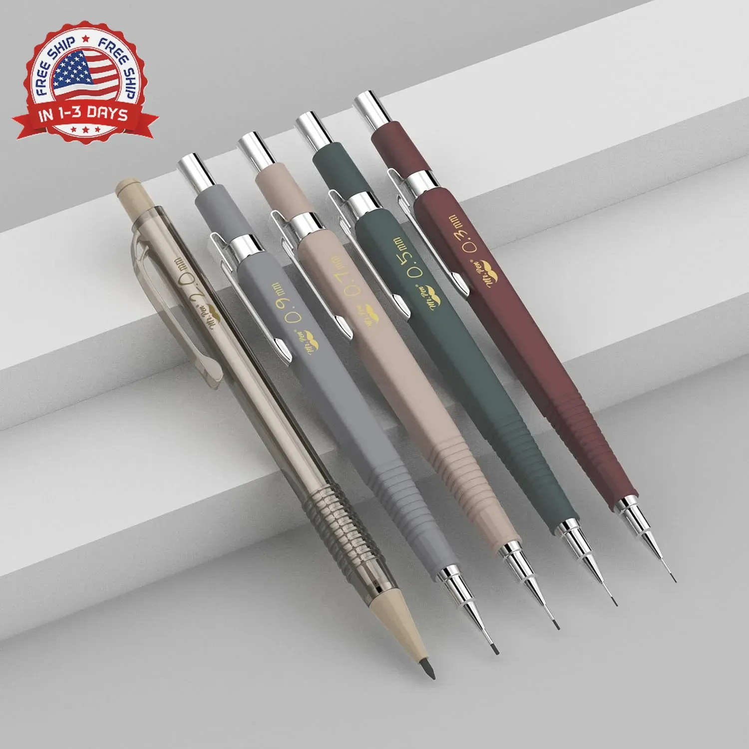 Mr. Pen- Art Mechanical Pencil Set, 5 Vintage Mechanical Pencils (0.3, 0.5, 0.7,