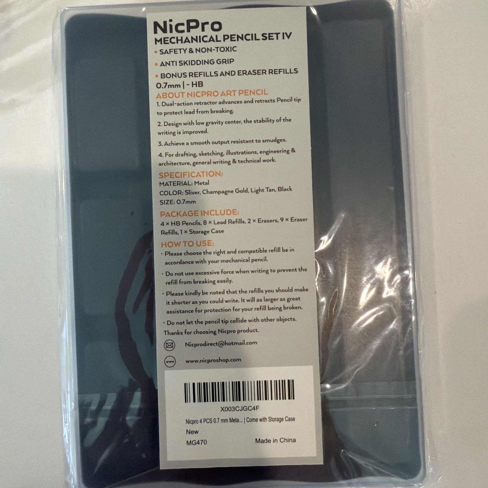 NicPro – 4 Mechanical Pencil Set .7 mm with refill lead and erasers! New!