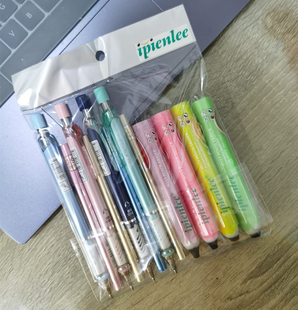 4 PCS 0.9mm Mechanical Pencil Set 4 Tubes HB Lead Refill 4 Eraser Stationery