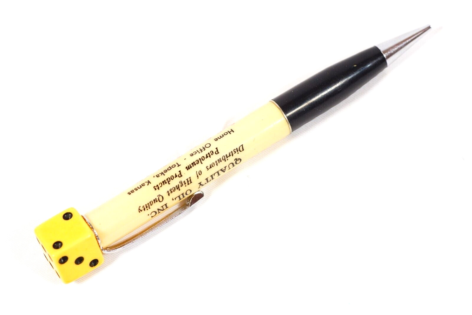 Quality Oil Inc Topeka Kansas Mid-Century Ritepoint Mechanical Pencil Dice Back
