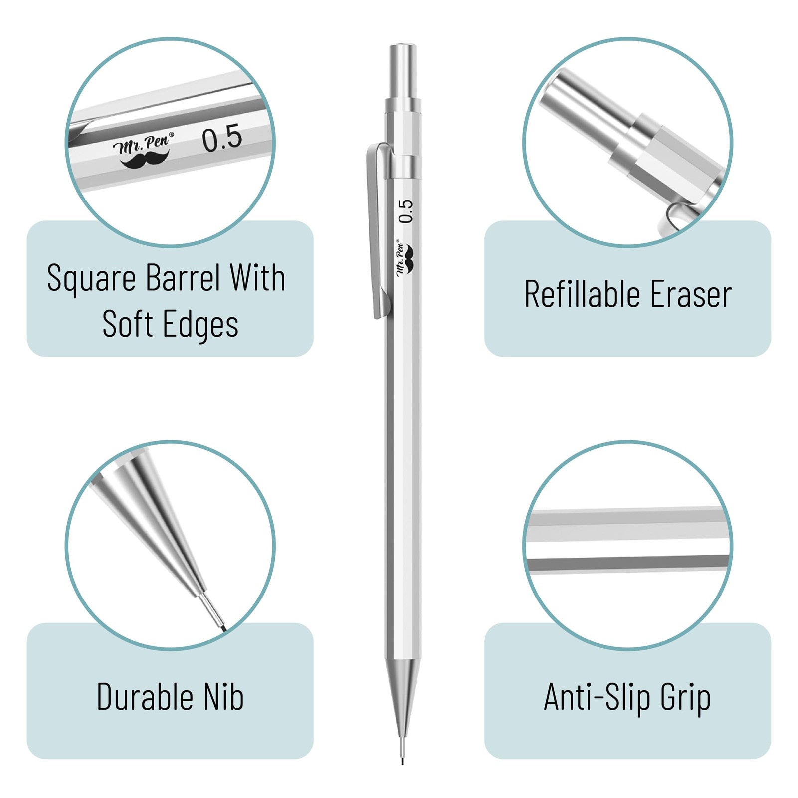 Mr. Pen- Metal Mechanical Pencil Set, 5Sizes, 1 Count (Pack of 1), Multicolor