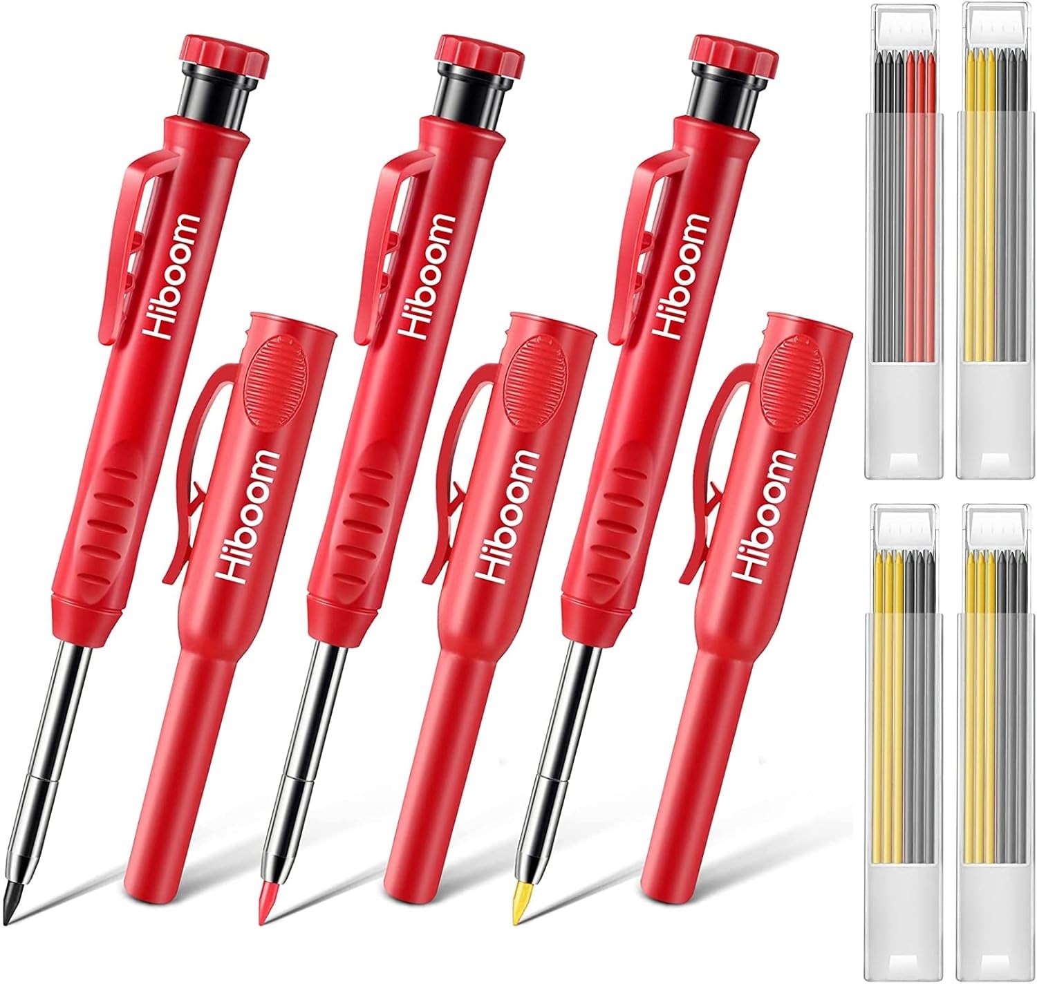 Hiboom 3 Pack Carpenter Pencils Set with 24 11 Count (Pack of 3), Gray,Yellow
