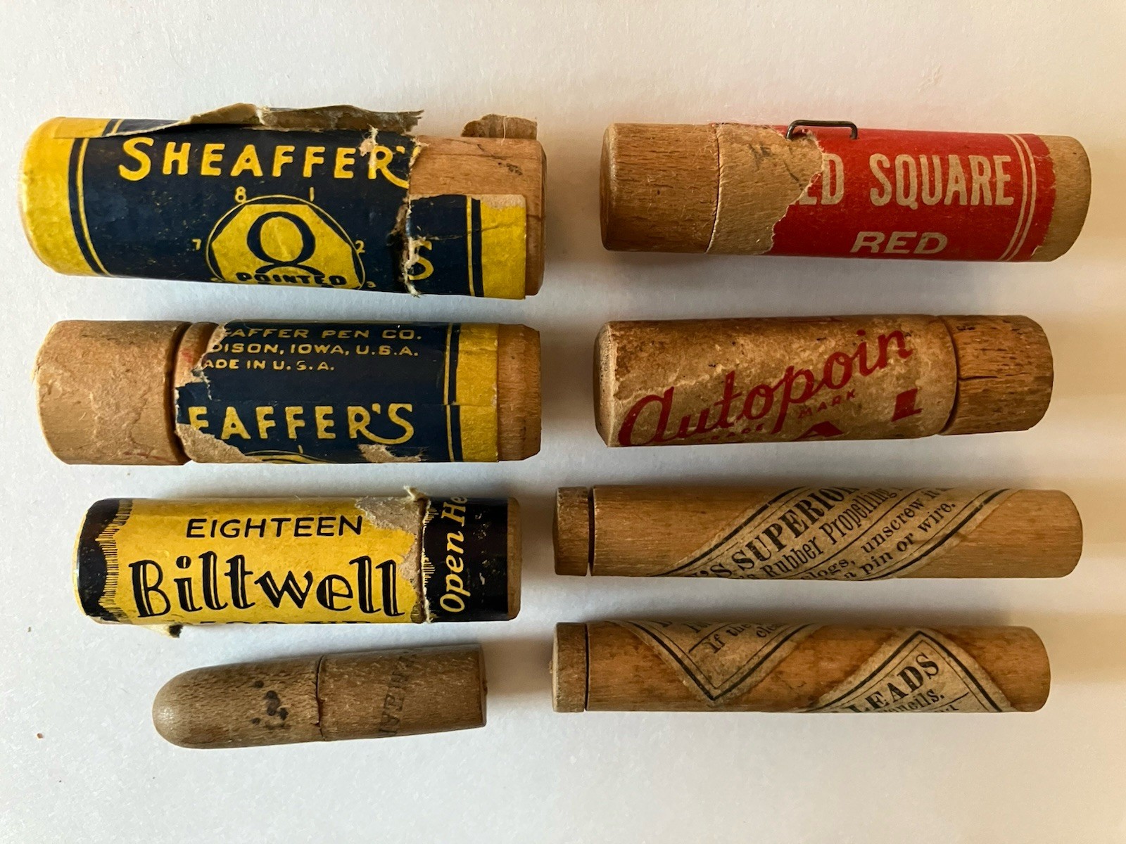 Vintage Lot 8 Mechnical Pencil Leads Wood Wooden Tubes w/ Some Leads