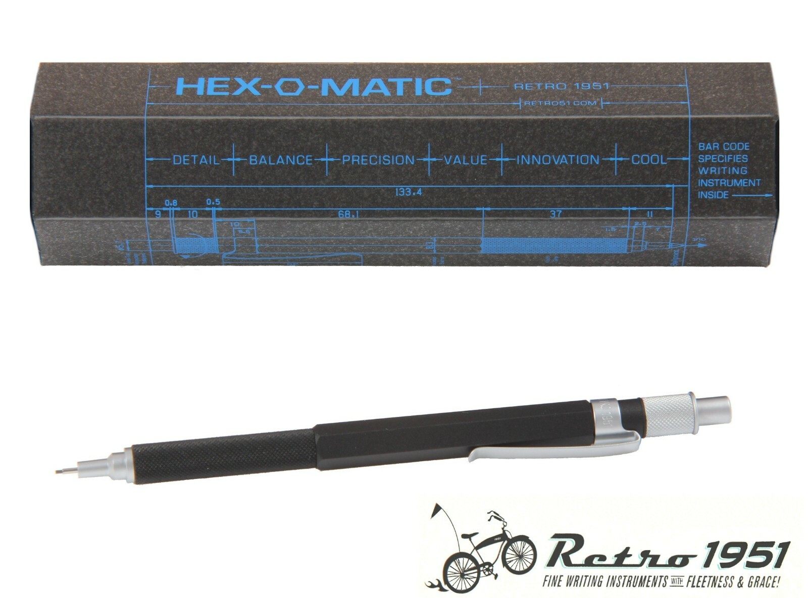 Retro 51 / Hex-o-matic Series Black 7mm Lead Pencil #HEX-601P