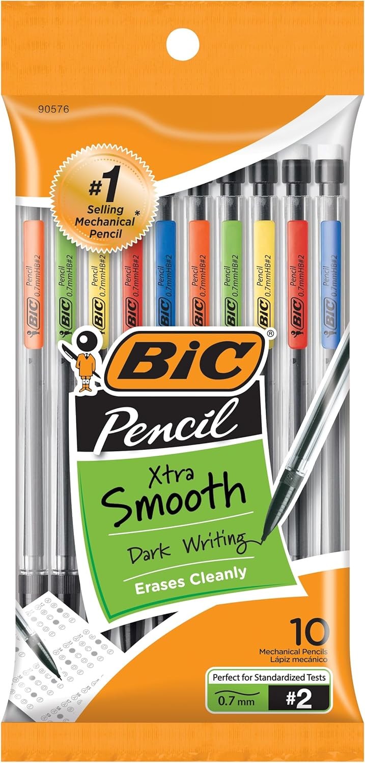 BIC Xtra-Smooth Mechanical Pencils with Erasers, 1 Count (Pack of 10), Clear